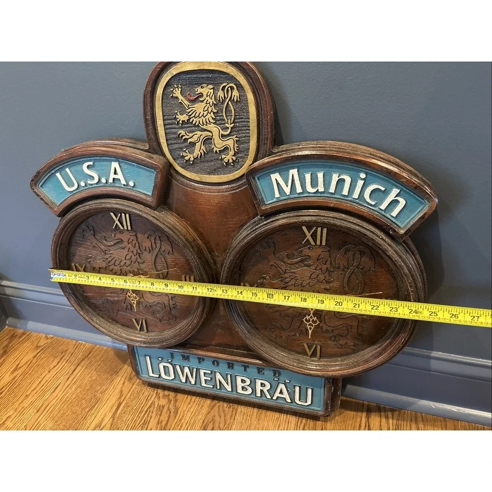 Vintage Lowenbrau Lion Dual Clock USA Munich